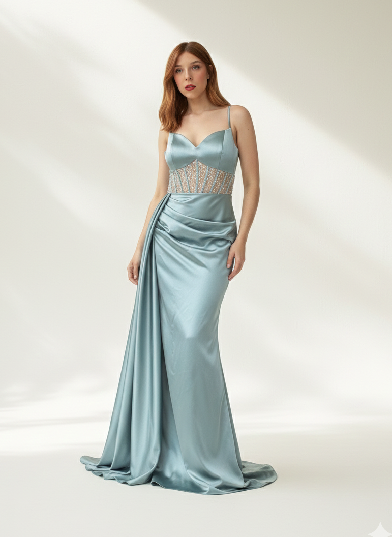 SLEEVELESS SATIN DRESS