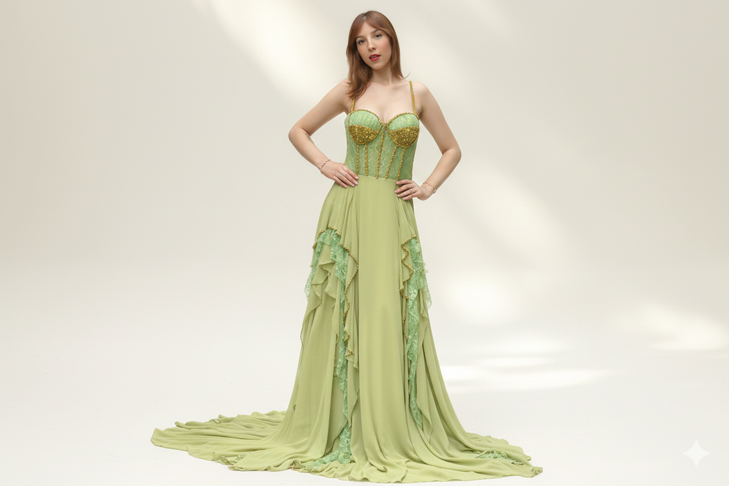 Long pistachio green gown