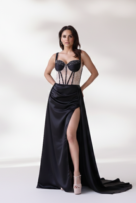 Elegant Black Corset Gown