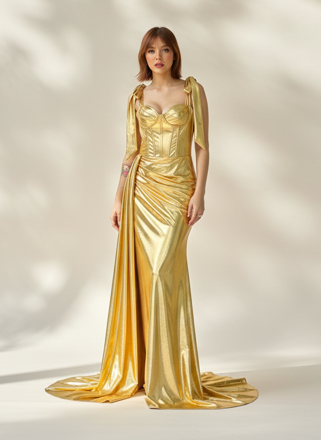 golden metallic gown