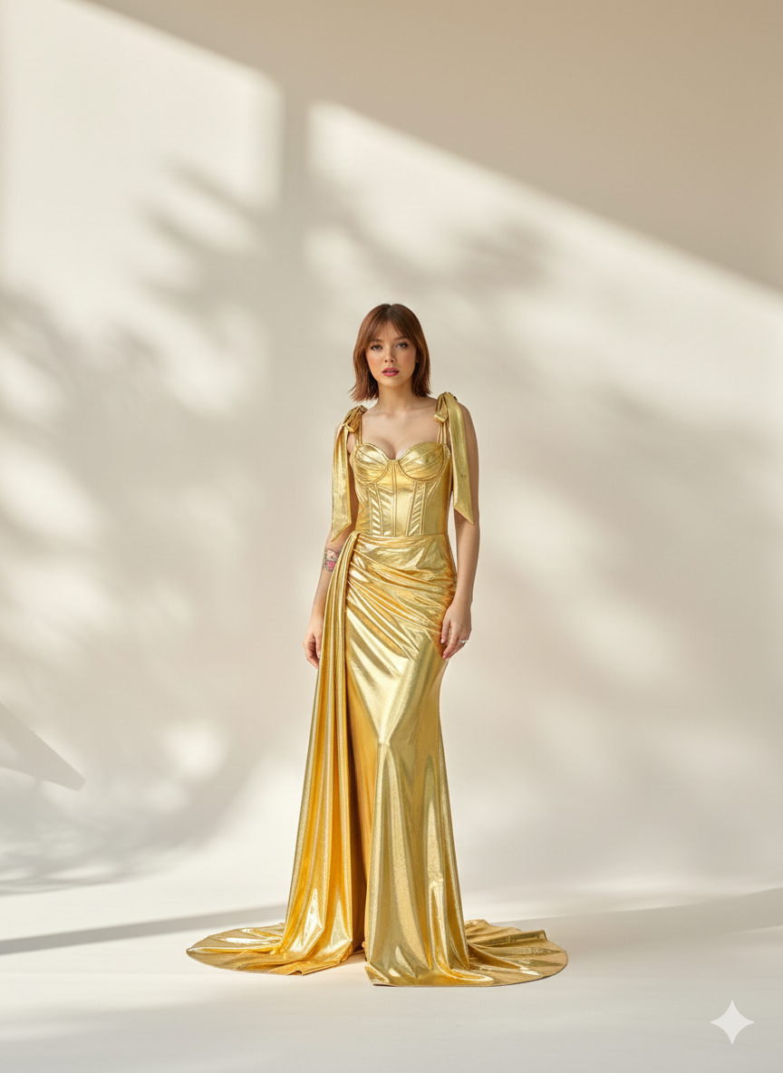 golden metallic gown