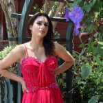 Long crimson-red gown