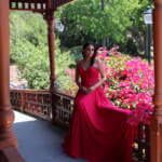 Long crimson-red gown