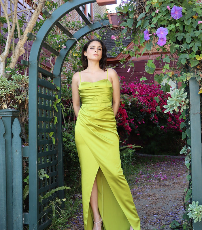 Long fuchsia-pink gown