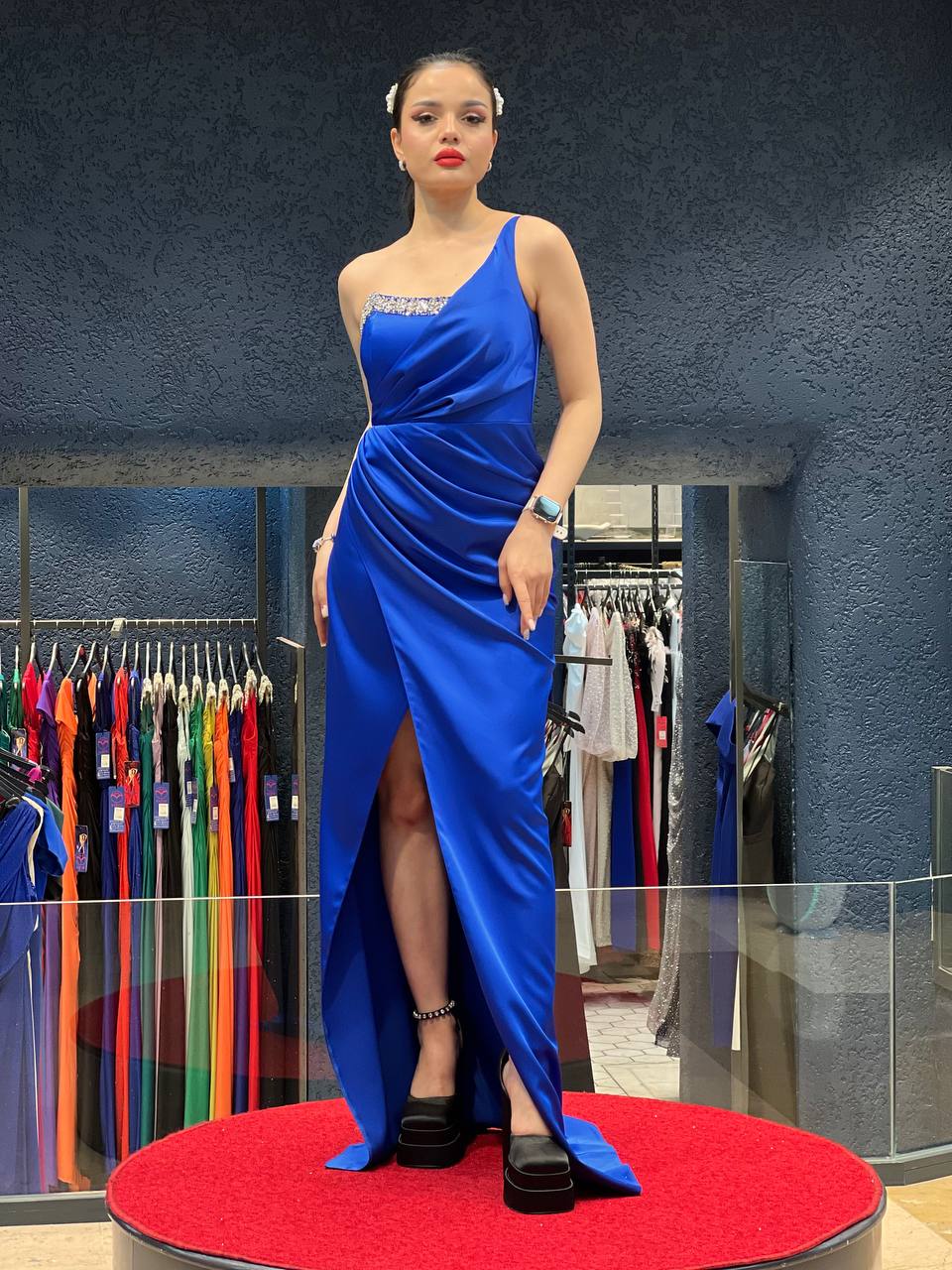 One-Shoulder Crystal Trim