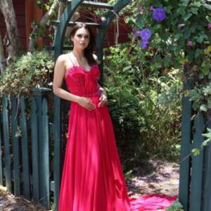 Long crimson-red gown