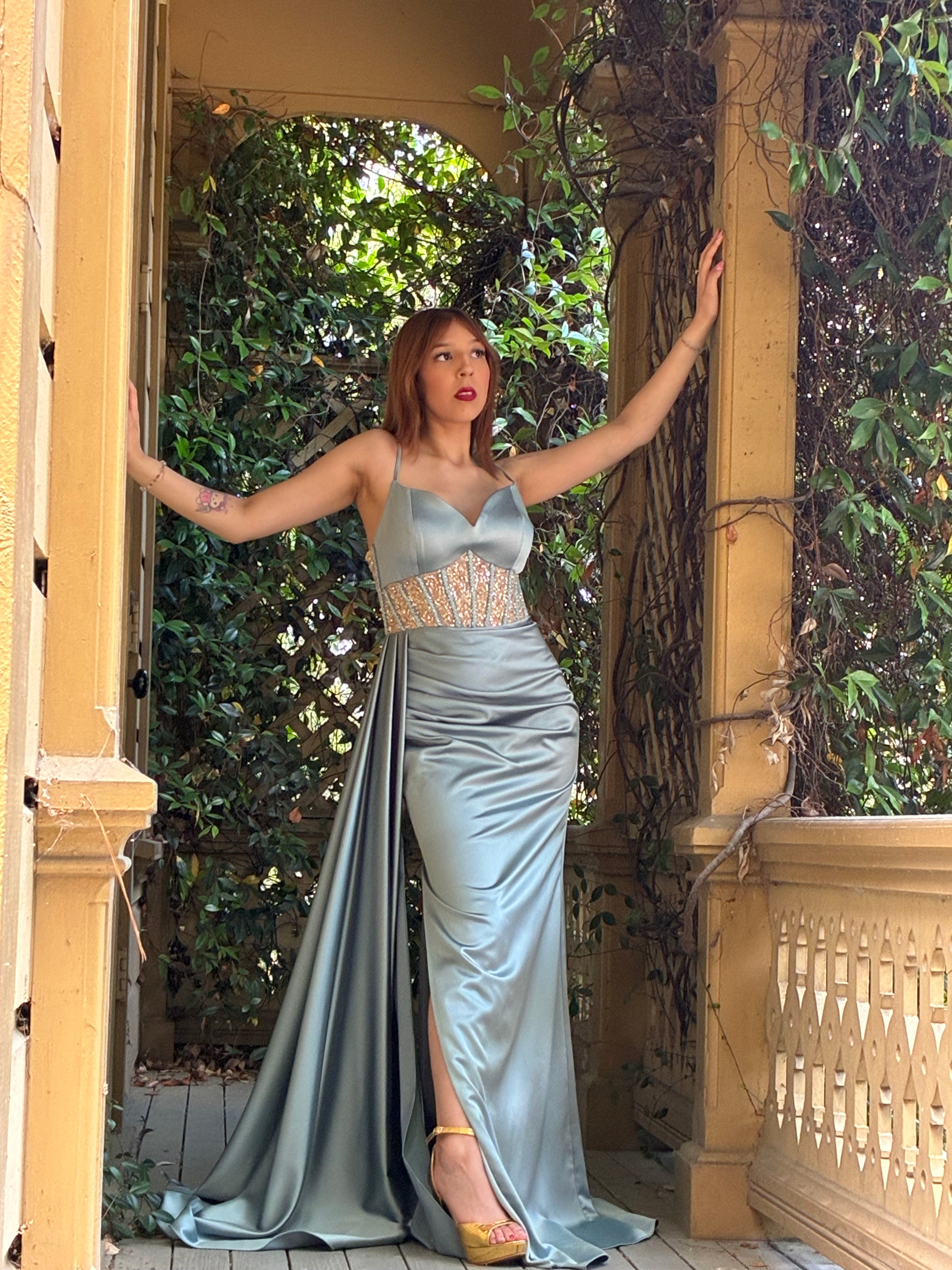 SLEEVELESS SATIN DRESS